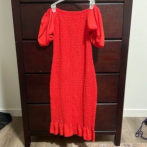 Red scrunch dress off shoulder